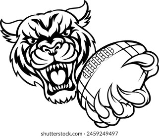 A tiger cat animal sports mascot holding American football ball 