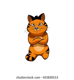 Tiger, Cat Cartoon Character. Displeased 