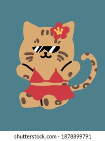 Tiger Cat Character Illustration in Swimwear.