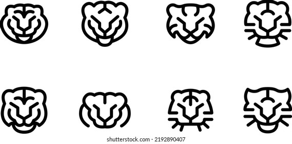 Tiger Cat Logo Icon Set Stroke Vector Illustrations