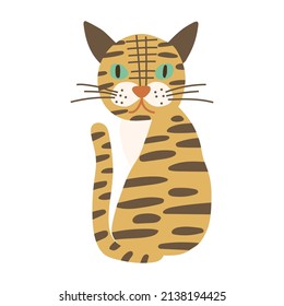 Tiger Cat portrait on isolated background. Vector illustration.