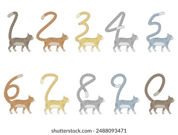 Tiger cat set with numbered tails