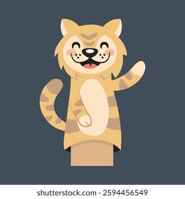 tiger character hand puppet in isolated flat design