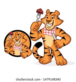 tiger character mascot eat meat vector