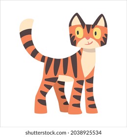 Tiger Character with Orange Fur and Black Stripes Standing Vector Illustration