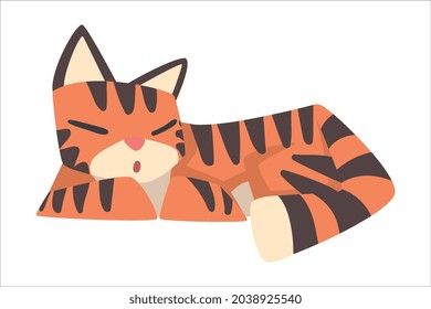 Tiger Character with Orange Fur and Black Stripes Sleeping Vector Illustration