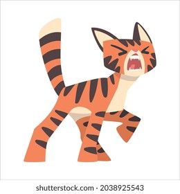 Tiger Character with Orange Fur and Black Stripes Roaring Vector Illustration
