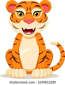 Tiger character sits on a white background