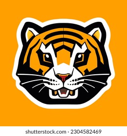 Tiger character sticker, cartoon style mascot, vector illustration.