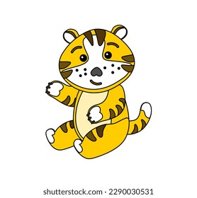 Tiger character Vector color doodle illustration isolated on white