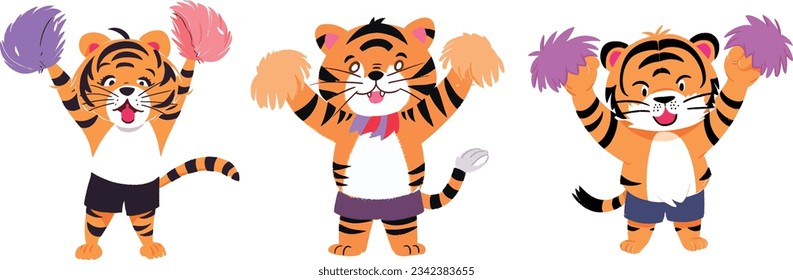 Tiger cheerleaders come on ,white background , isolated , illustration minimal flipart vector style