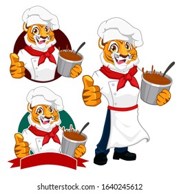 Tiger chef bread cartoon mascot in vector