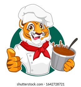 Tiger chef emblem cartoon in vector 3