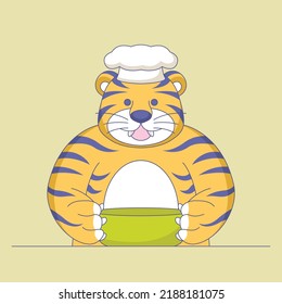 Logo de la mascota del chef del tigre, linda ilustración vectorial