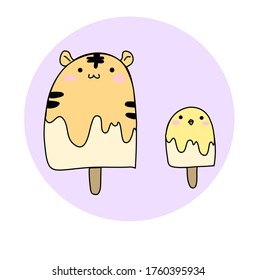 Tigre y polluelo con helado