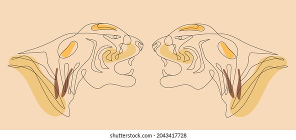 Vector de año nuevo chino tigre en continuo, estilo de arte lineal. Símbolo asiático dibujado a mano de 2022 en estilo bohemio. Simple gato salvaje en el fondo. 