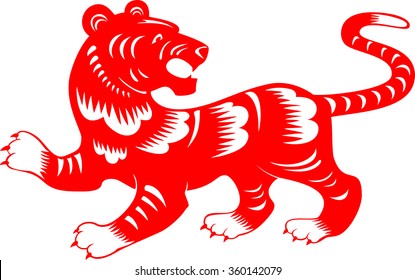 Tiger. Chinese paper cut zodiac.