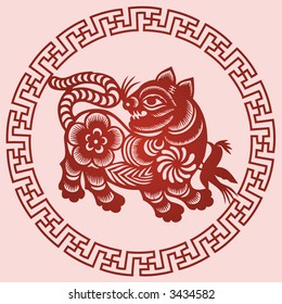 TIGER Chinese Zodiac Sign in paper cutting style (Vector)