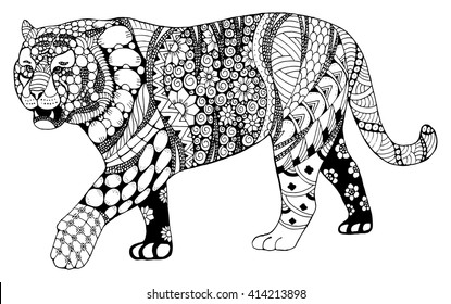 Tiger chinese zodiac sign zentangle stylized, vector, illustration, pattern, freehand pencil, hand drawn. Ornate.