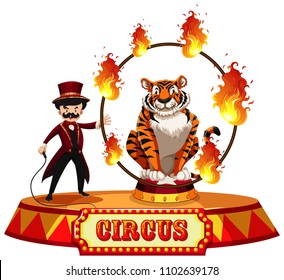 A Tiger Circus Show on White Background illustration