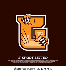 Tiger claw mascot sport logo design. Letter G with Tiger scratch animal mascot illustration logo