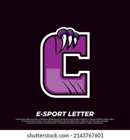 Tiger claw mascot sport logo design. Letter C with Tiger scratch animal mascot illustration logo