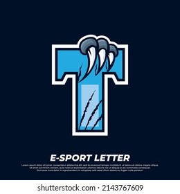Tiger claw mascot sport logo design. Letter T with Tiger scratch animal mascot illustration logo