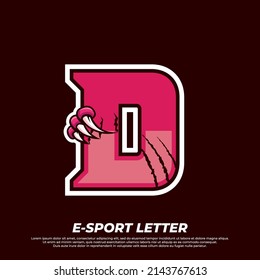 Tiger claw mascot sport logo design. Letter D with Tiger scratch animal mascot illustration logo