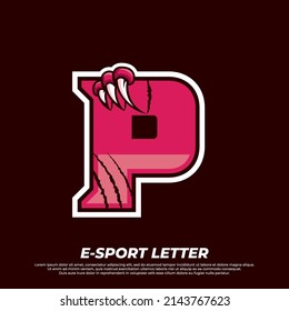 Tiger claw mascot sport logo design. Letter P with Tiger scratch animal mascot illustration logo