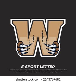 Tiger claw mascot sport logo design. Letter W with Tiger scratch animal mascot illustration logo