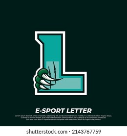 Tiger claw mascot sport logo design. Letter L with Tiger scratch animal mascot illustration logo