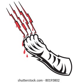 Tiger claw scratching and leaving a claw mark in blood.