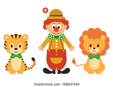 tiger and clown and lion