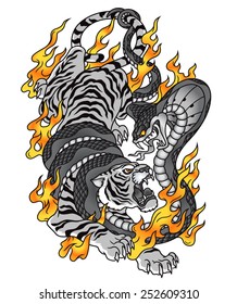 Tiger cobra fire tattoo graphic