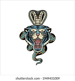 tiger and cobra tattoo vector design