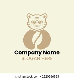 Tiger Coffee Logo Negative Space Concept Vector Template. Panther Holding Coffee Symbol