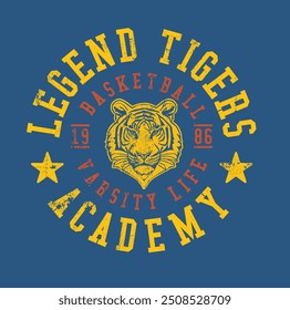 Tigre. diseño de impresión de camiseta de tigre universitario. Diseño gráfico de tipografía