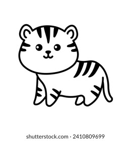 Tiger color element. Hand drawn animals. Cartoon characters set. Isolated vector illustration.