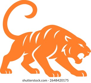 Tigre, ilustração de vetor de cores. Inscrição na ilustração é um hieróglifo de tigre, tigre cor laranja melhor para desenhos animados