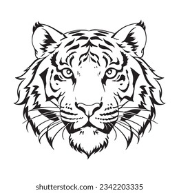 Tiger coloring book page. Black and white coloring outline kids drawing illustration.