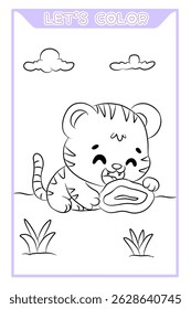 Tiger coloring page for kids, learn to recognize creative media animals for early childhood