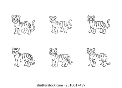  Tiger coloring page line art for kids, perfect for print-ready designs on micro stock platforms.







