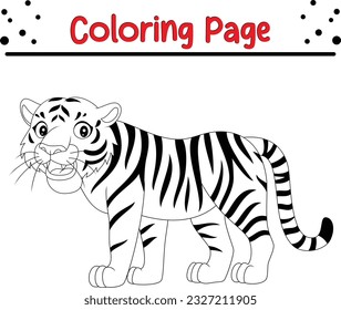 Tiger coloring page. Wild animals. Little cute baby tiger for kids. Black and white vector illustration for coloring book