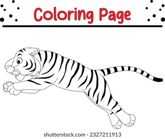 Tiger coloring page. Wild animals. Little cute baby tiger for kids. Black and white vector illustration for coloring book