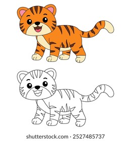 Páginas para colorear de tigre para niños. Trazo y color Tigre. Vector de contorno de tigre dibujado a mano para libros para colorear. Animal del bosque. Animal de la selva. Hojas de trabajo de jardín de infantes y preescolar imprimibles para niños.