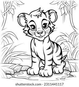 Tiger, colouring book for kids, vector illustration