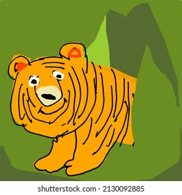 Tiger Coming Out Of The Bush Vector Illustration