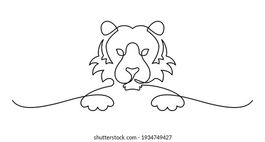Tiger in continuous line art drawing style. Abstract cartoon tiger looking out black linear design isolated on white background. Vector illustration