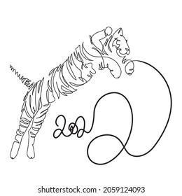 Tiger, continuous line, symbol of 2022 year of Chinese calendar. Animal head, stylish minimalistic concept ideal for tatto, avatar, poster. Contemporary hand drawn vector illustrations