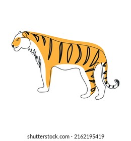 Tiger continuous one line art drawing. Vector color illustration on white background.